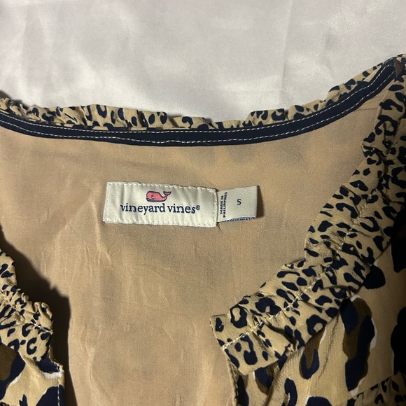 Vineyard Vines Borderline Ruffle Long Sleeve Blouse Women S Cheetah Lined - Picture 5 of 11